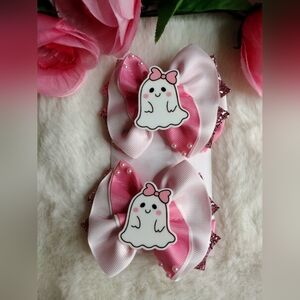 Charming Pink and White Ghost Hair Bows for Kids